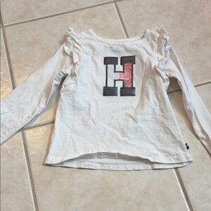 Tommy Hilfiger Kids White Long Sleeve Shirt with Pink and Gray 'H'